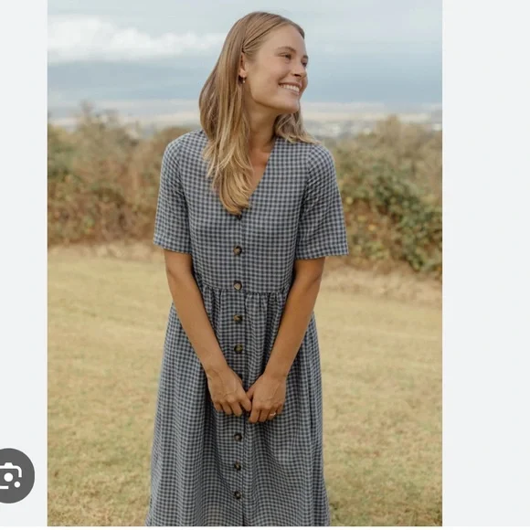 Classic Blue Checkered Midi Dress - Picture 1 of 6